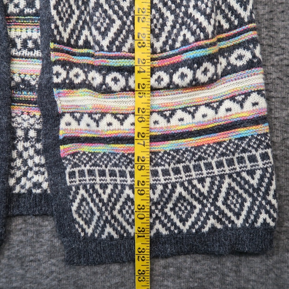 Monteau Hooded Duster Cardigan M Rainbow Intarsia Pockets Aztec Boho Festival - Picture 5 of 11